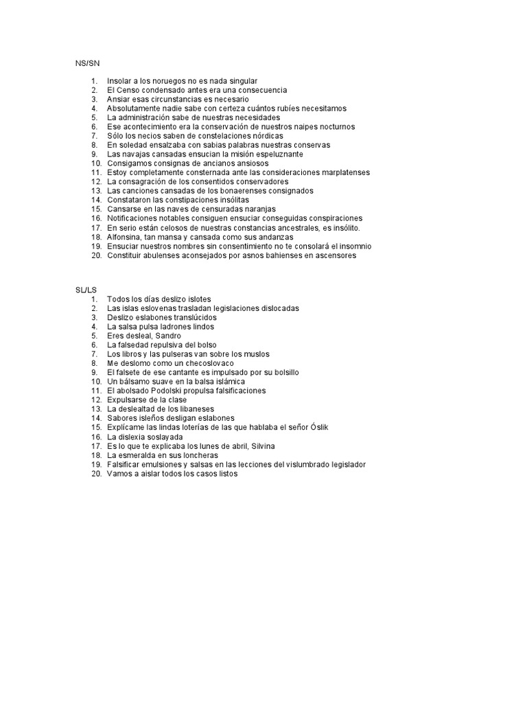 Oraciones Con Consonantes. FONO II PDF