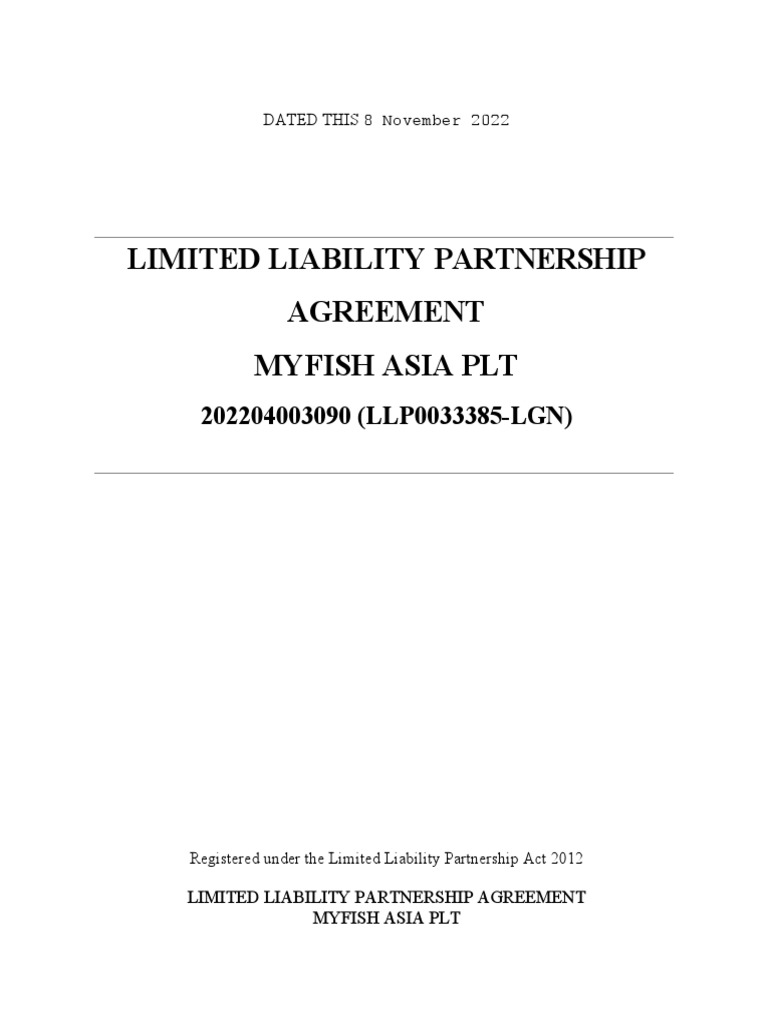 LLP Agreement for MyFish Asia PLT | PDF | Limited Liability Partnership ...
