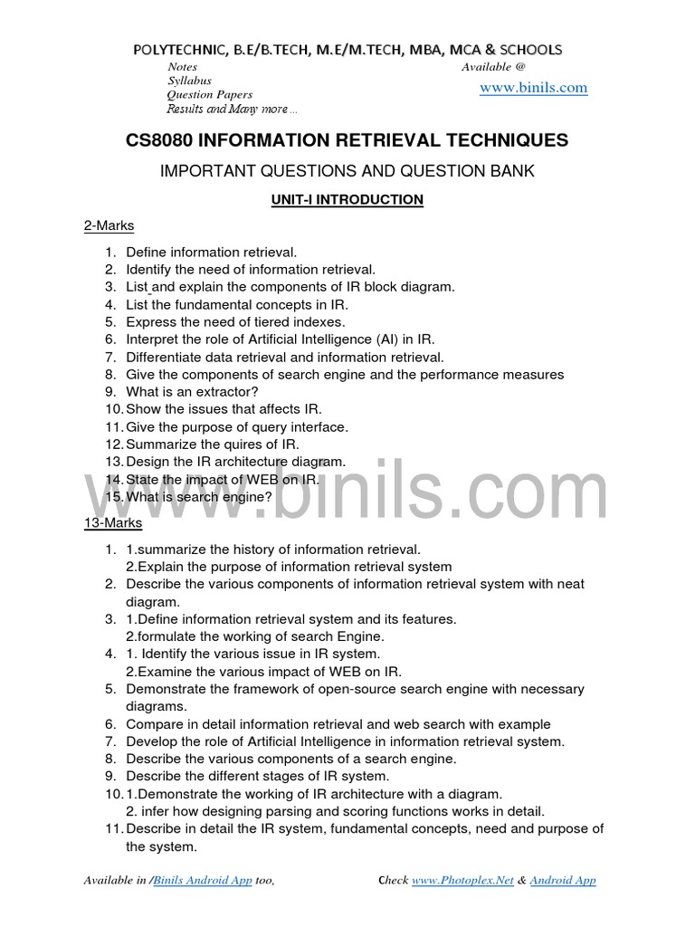 CS8080 Information Retrieval Question Bank | PDF | Cluster Analysis ...