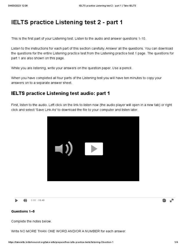 Ielts Practice Listening Test 2 Part 1 Take Ielts Pdf