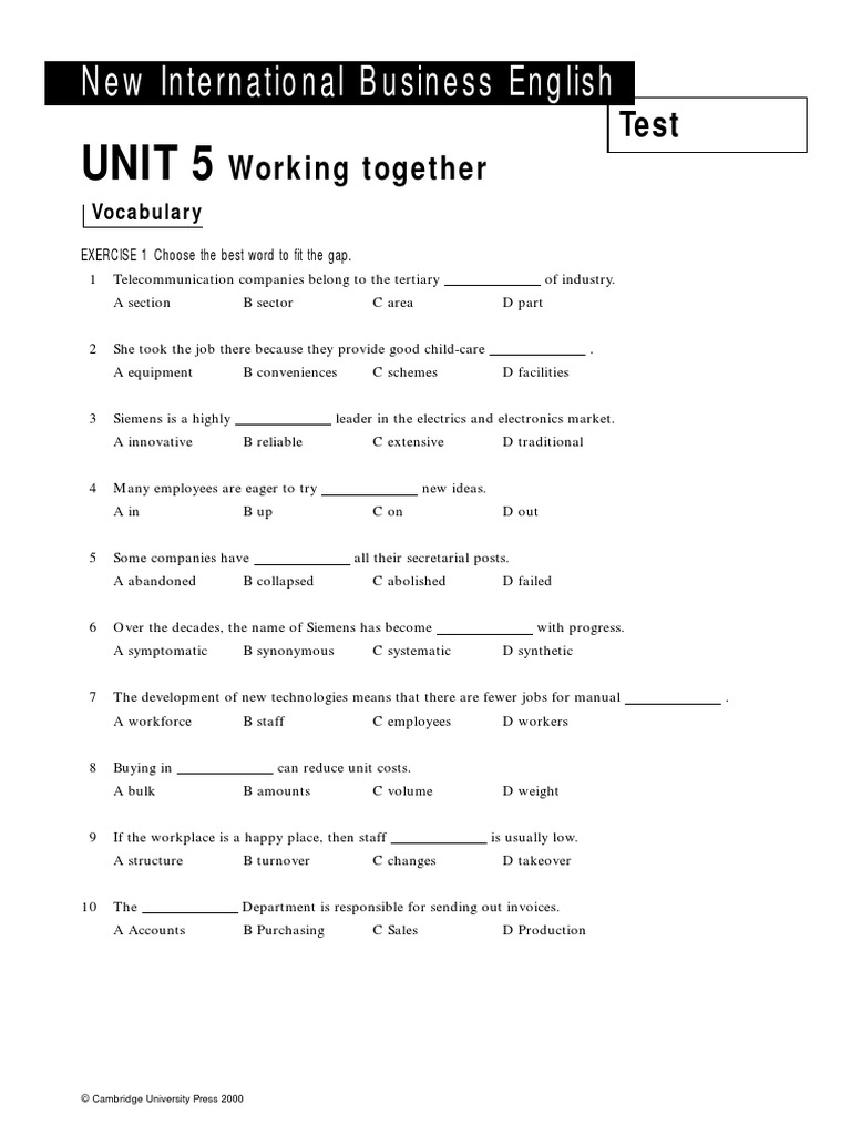 NIBE Unit 5 Answer Key | PDF | Employment | Business