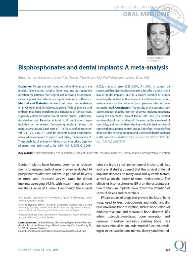 Bisphosphonates and Dental Implants A MetaAnalysis PDF
