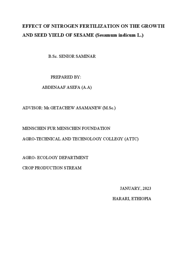 Effect of Nitrogen Fertilization On The Growth AND SEED YIELD OF SESAME ...