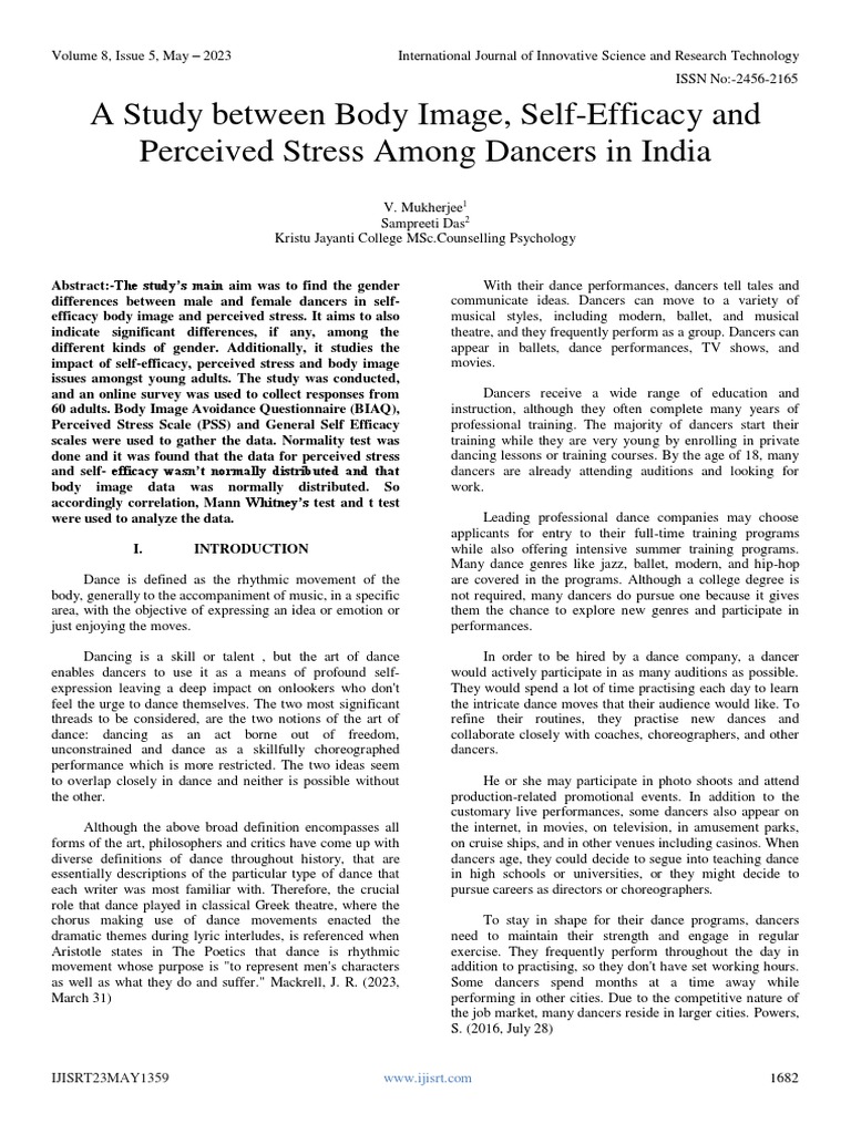 Body Image and Stress in Indian Dancers | PDF | Self Efficacy | Dances