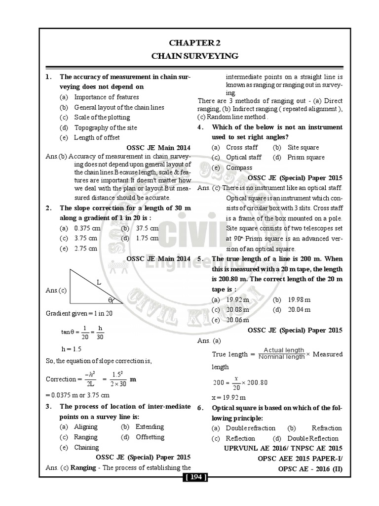 Chain Survey Problem PDF Surveying Optics