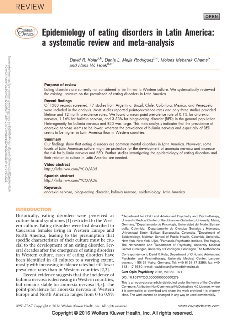 Epidemiology of Eating Disorders in Latin America .8 | PDF | Eating ...