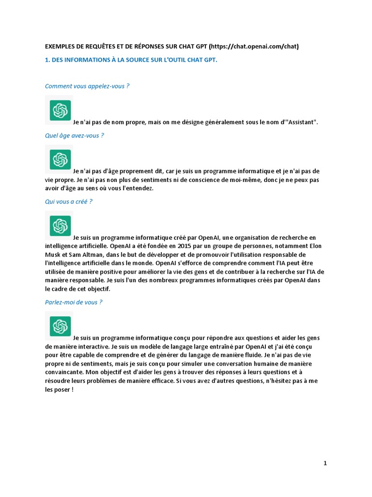 Exemples de requêtes sur Chat GPT | PDF | Intelligence artificielle ...