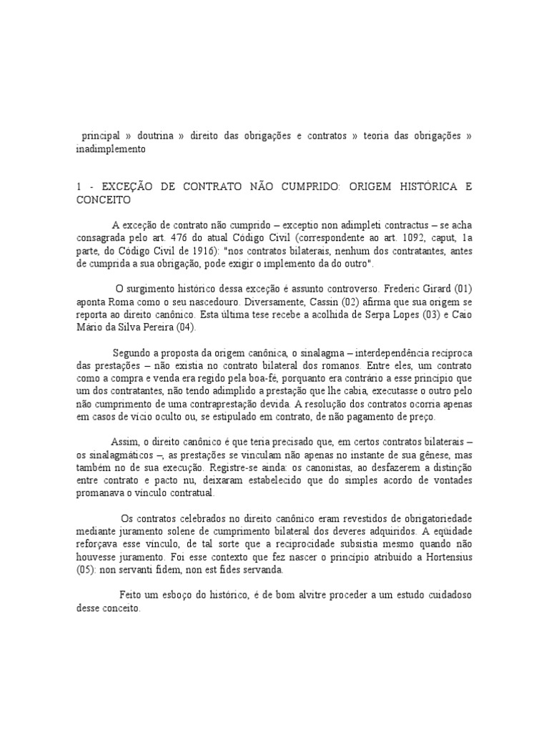 Excecao de Contrato Nao Cumprido | PDF | Lei das Obrigações | Direito ...