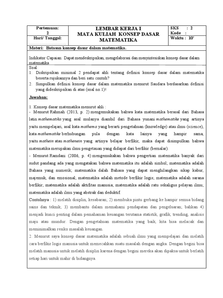 Konsep Dasar Matematika dan Definisinya | PDF | Karier & Perkembangan