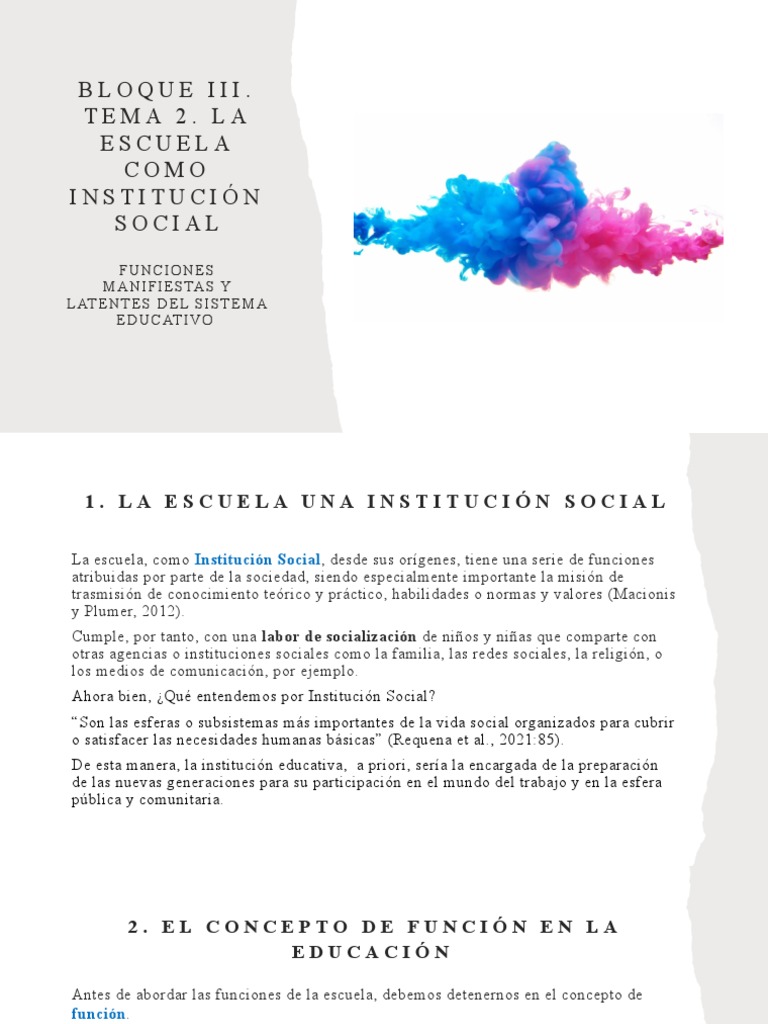 Funciones de la Escuela como Institución Social | PDF | Socialización ...