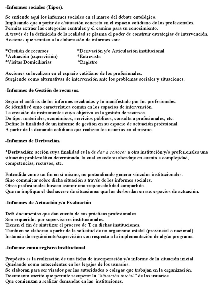 Tipos de Informes Sociales en Trabajo Social | PDF