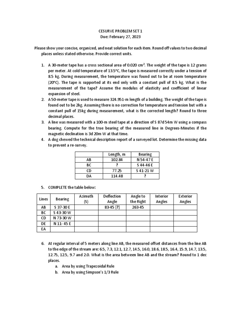 Surveying Problem Set Solutions | PDF | Angle | Measurement