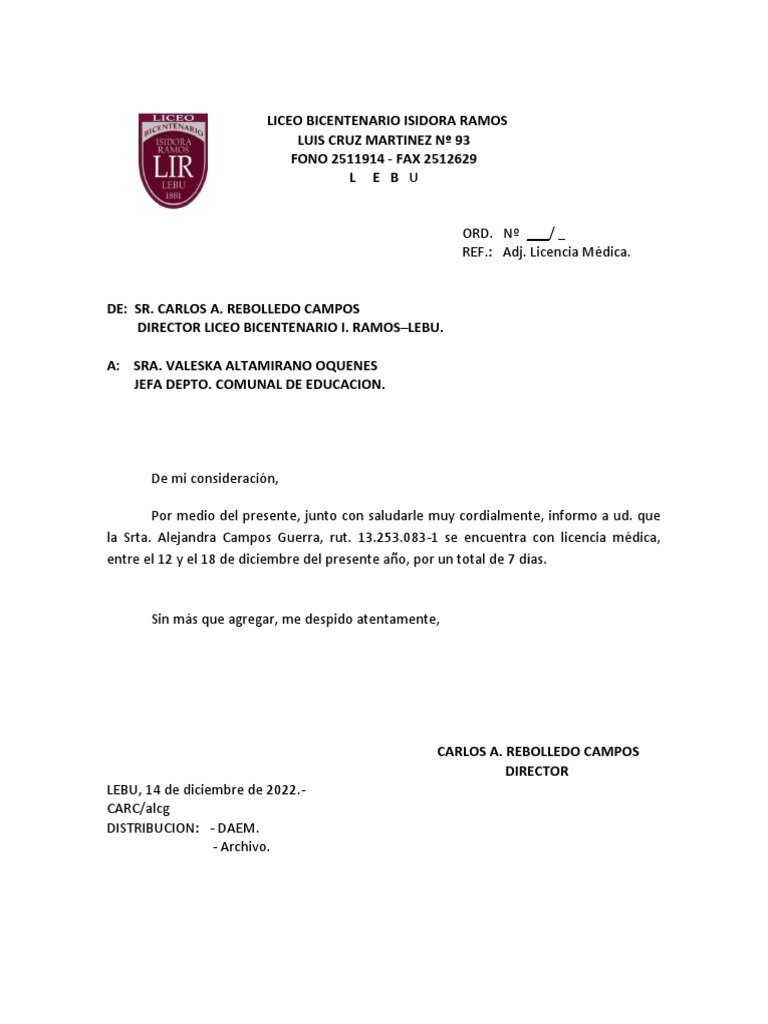 Of. DAEM Licencia | PDF