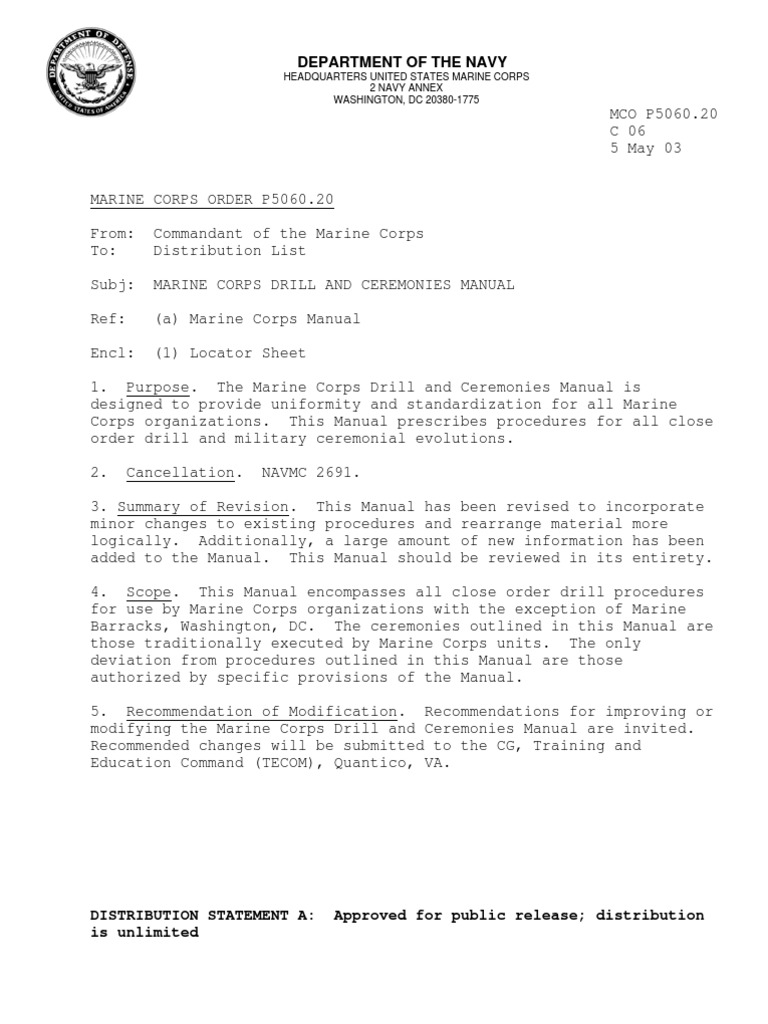 USMC Drill Manual Drill Instructor United States Marine Corps