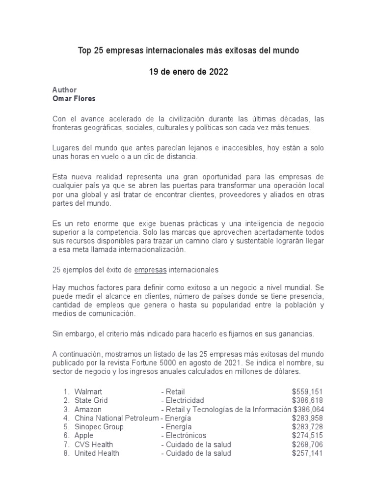 25 Empresas Internacionales Exitosas | PDF | Marca | Mercado (economía)