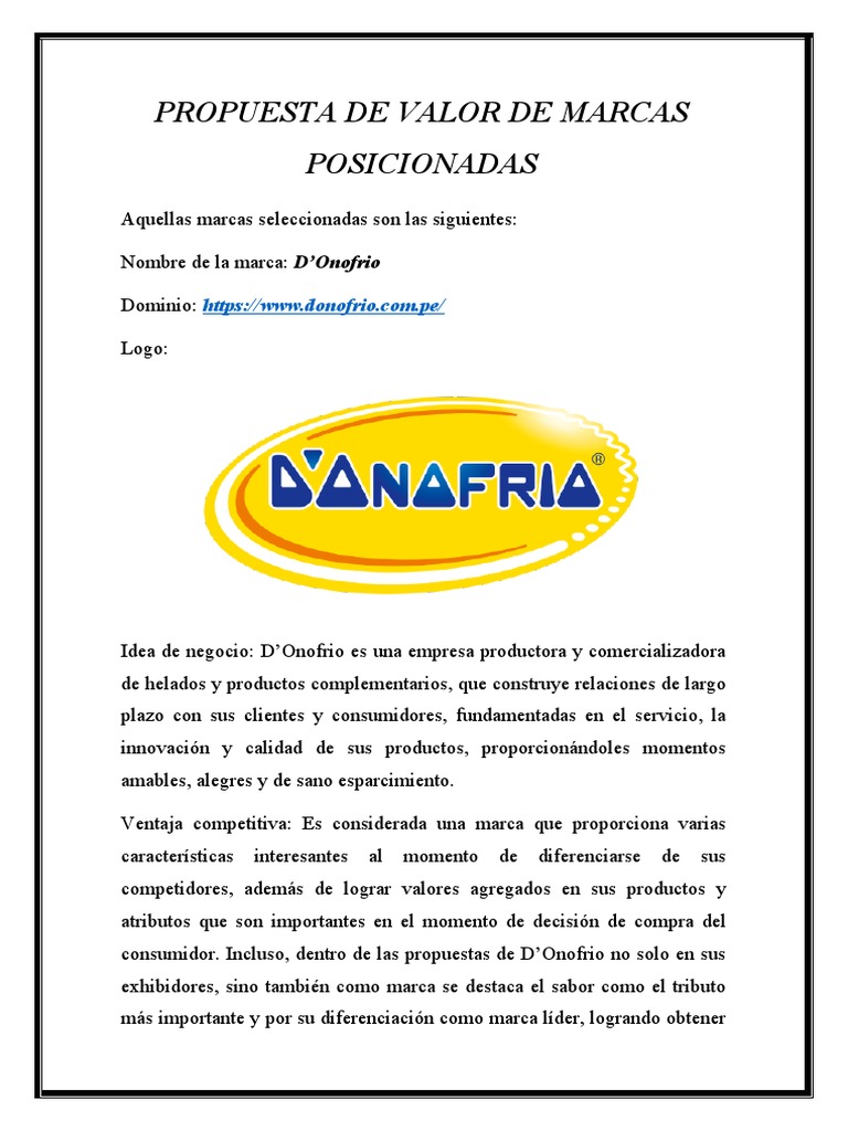 Propuesta de Valor de D'Onofrio y Otras Marcas | PDF | Marca | Ventaja ...