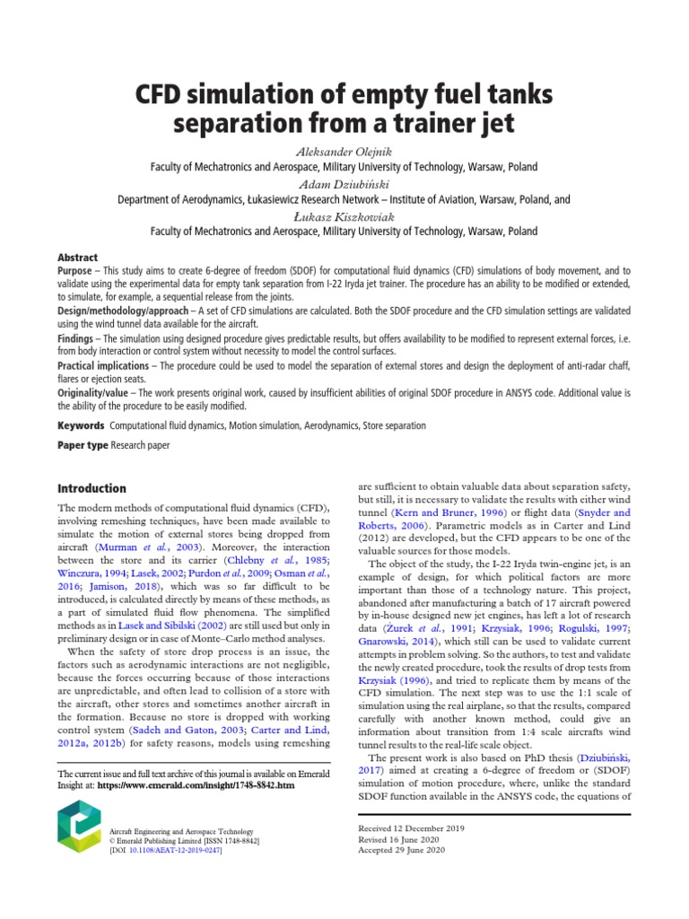 CFD Simulation of Fuel Tank Separation | PDF | Computational Fluid ...