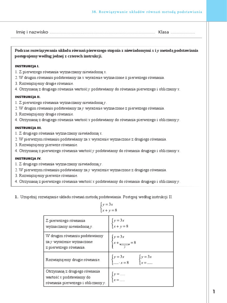Sprawdzian Z Ukladow Rownan Klasa 2 Gim Test Rozwiazywanie Ukladow Rownan Metoda Podstawiania | PDF