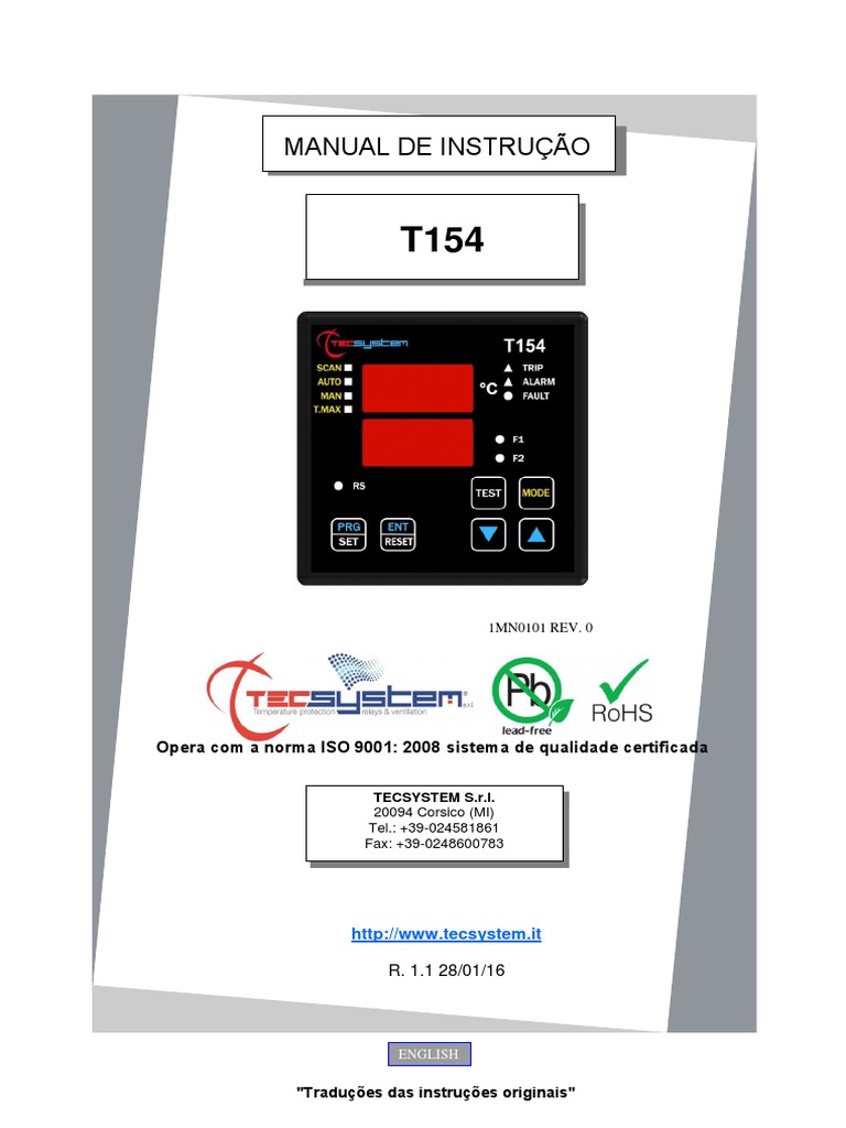 Manual do Controlador T154 TeCSYSTEM | PDF | Fonte de energia | Relé