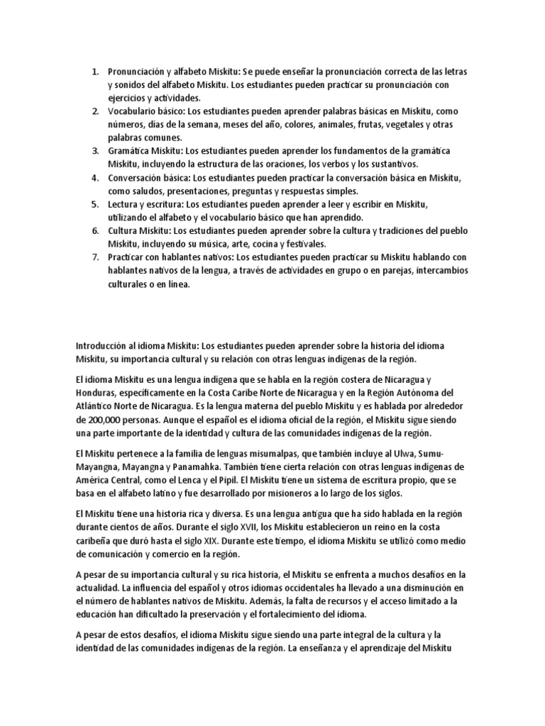 Prueba 2 Miskitu Libro PDF Lengua española Primer idioma