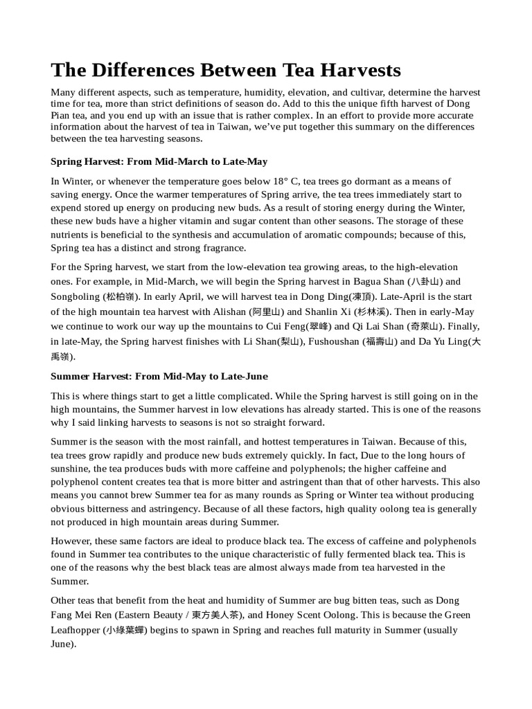Differences Between Tea Harvests PDF Tea Food And Drink