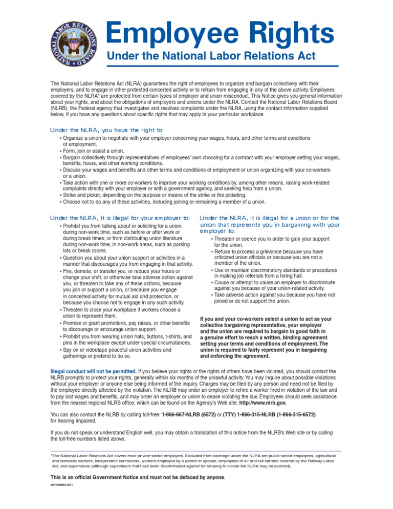 Employee Rights: Under The National Labor Relations Act | PDF