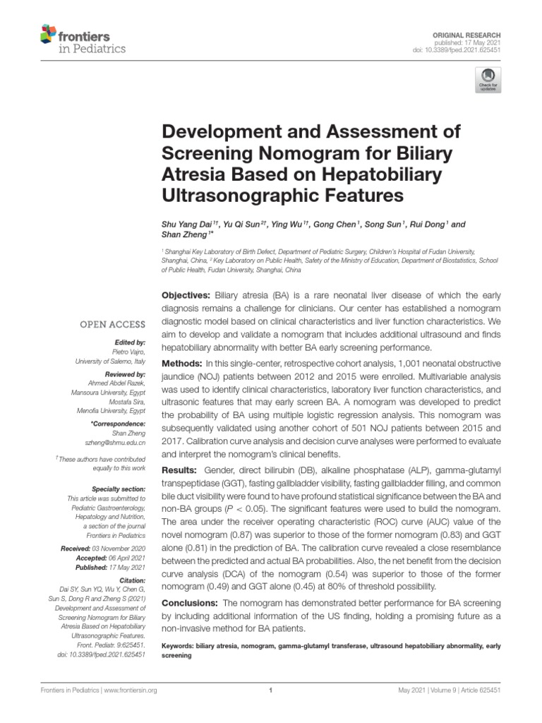 Development and Assessment of Screening Nomogram For Biliary Atresia ...