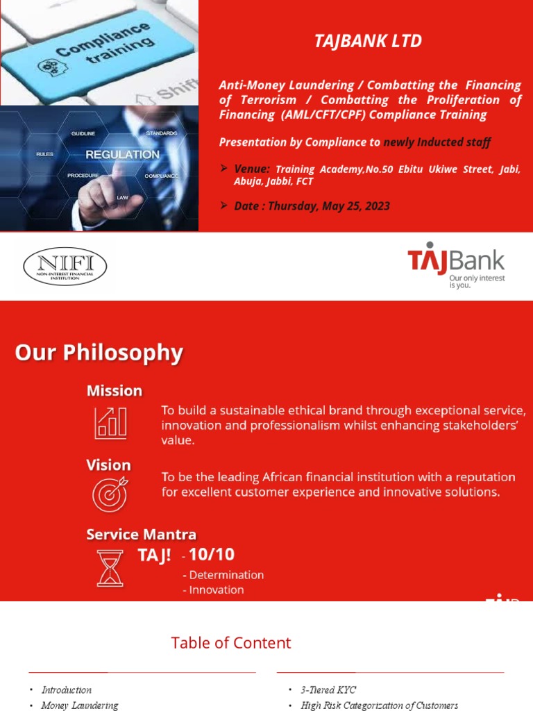 AML CFT Compliance Induction Training - 25-5-2023 | PDF