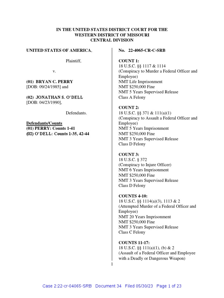 Indictment Charges Missouri Man With Conspiracy To Murder A Federal