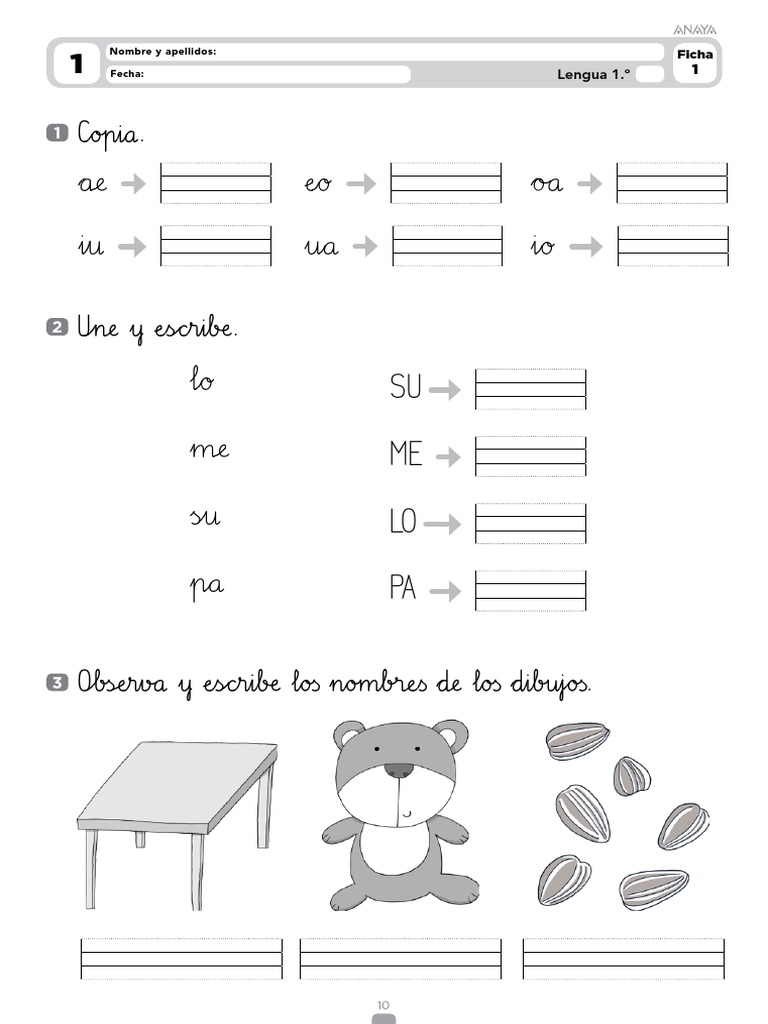 Ficha Lengua T1 Refuerzo 1º Primaria - Pieza a Pieza | PDF