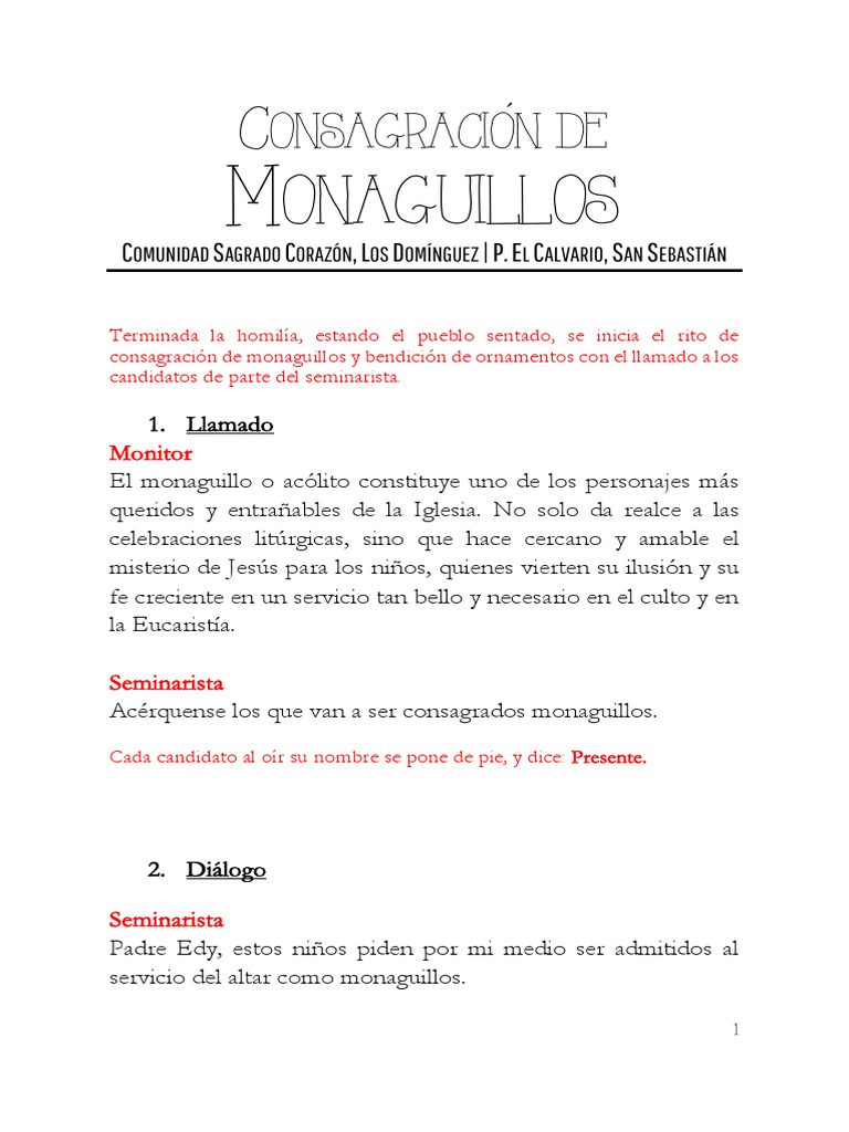 Consagración De Monaguillos Pdf Eucaristía Oración