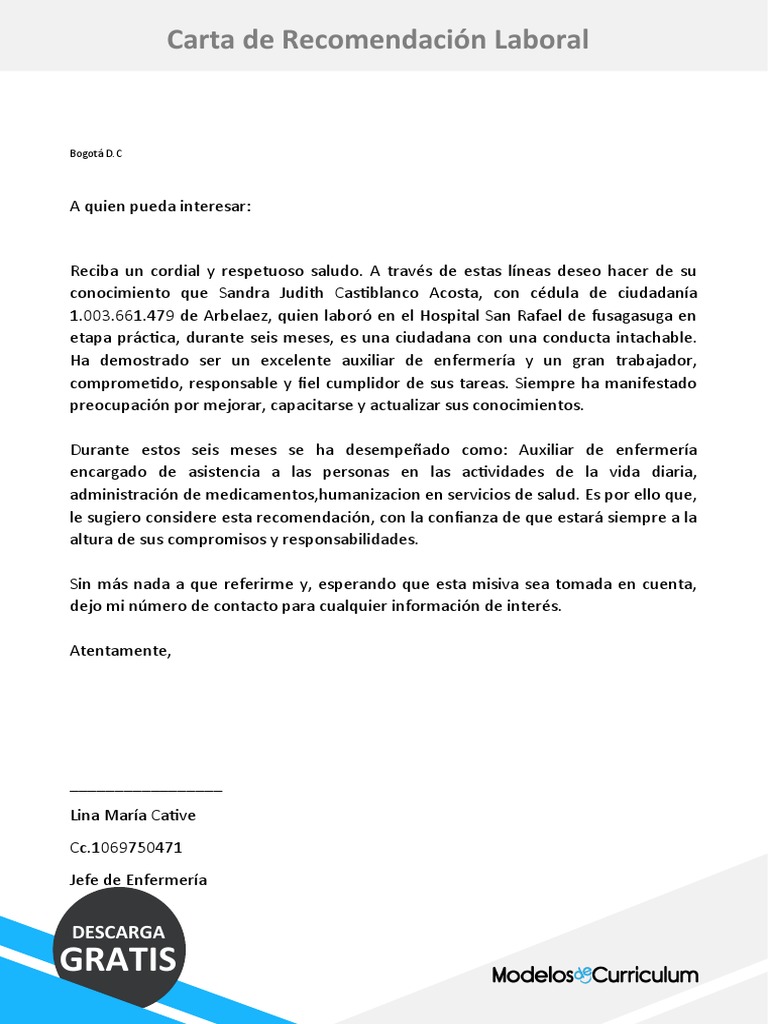 39 Modelo De Carta De Recomendacion Laboral PDF