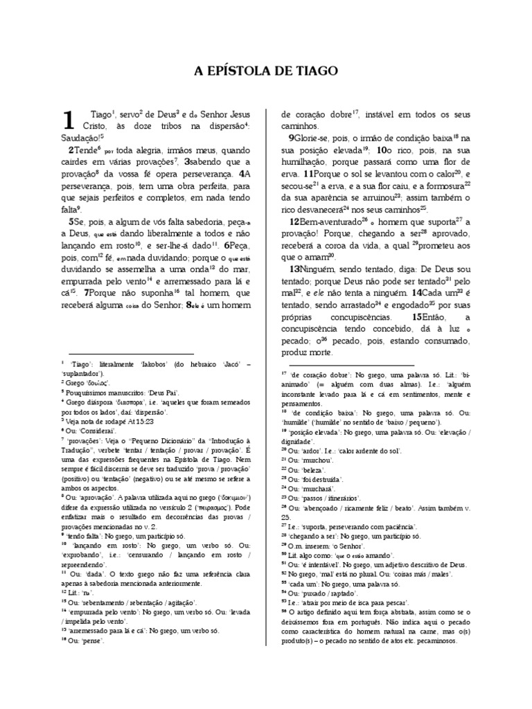A Epístola de Tiago Tradução Literal
