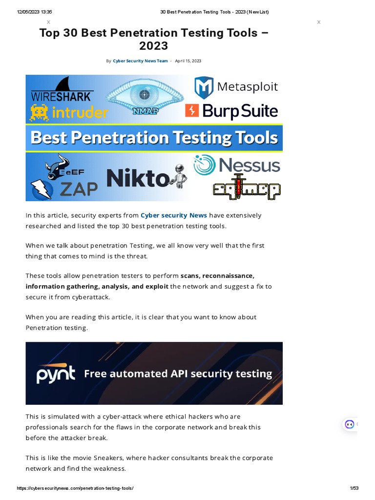 30 Best Penetration Testing Tools | PDF | Penetration Test | Security
