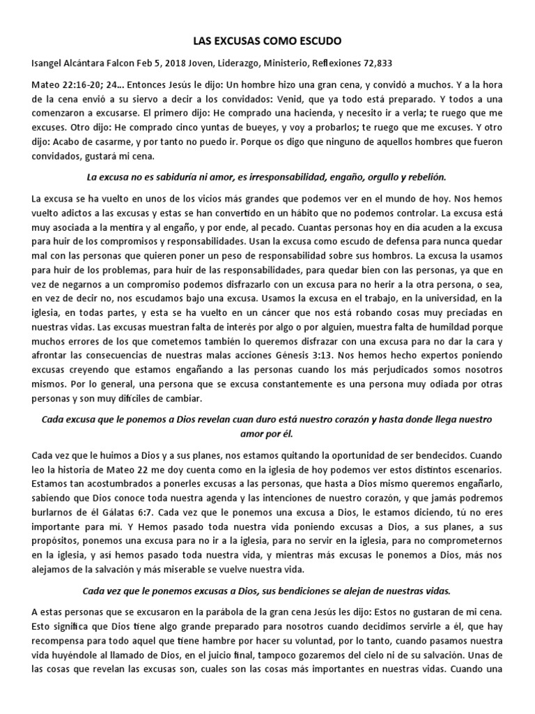 Excusas: Un obstáculo espiritual | PDF | Dios | Verdad