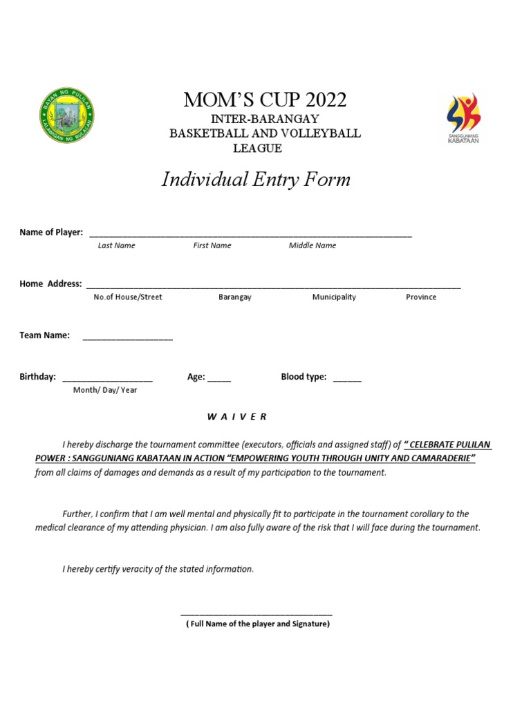 Mom's Cup Basketball & Volleyball Waiver | PDF | Sports & Recreation