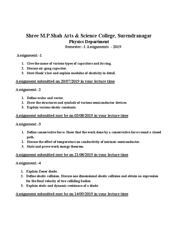 Sem 1 physics assignment 2019 pdf