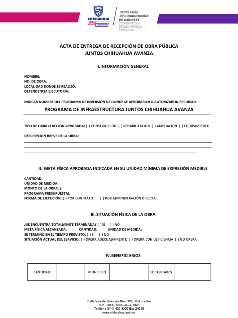 Acta de Entrega Recepción de Obra Pública | PDF | Derecho