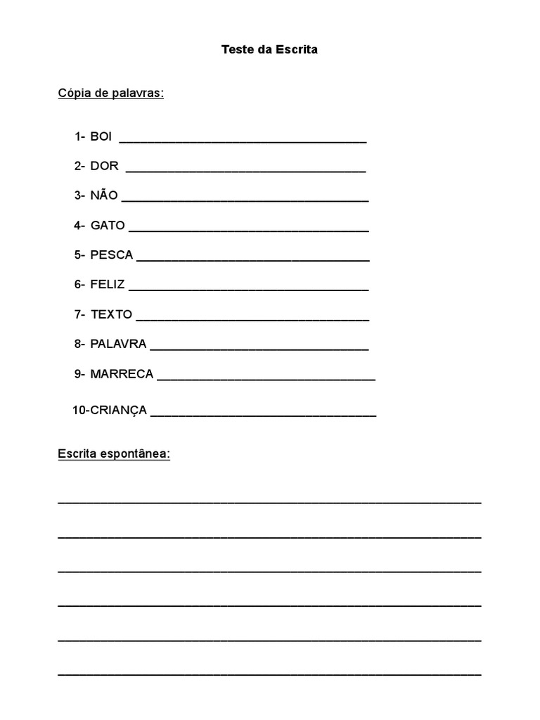 Teste de Escrita Criativa Infantil | PDF