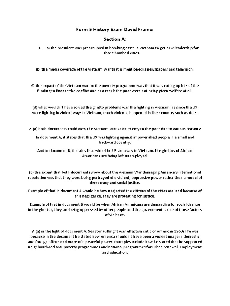 Form 5 History Exam David Frame PDF