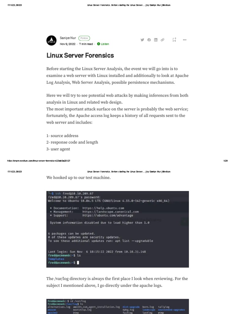 Analyzing Linux Server Forensics | PDF | Networking | Internet & Web