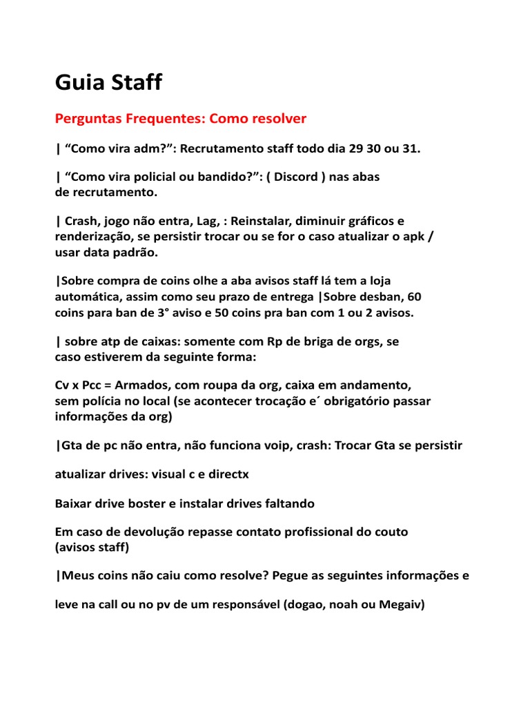 Regras e Dúvidas sobre Staff GTA RP | PDF | Computadores