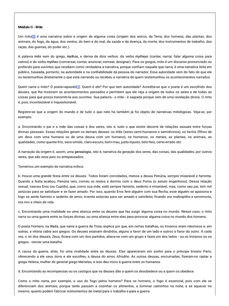 Mitos e suas Origens na Filosofia | PDF | Mitologia grega