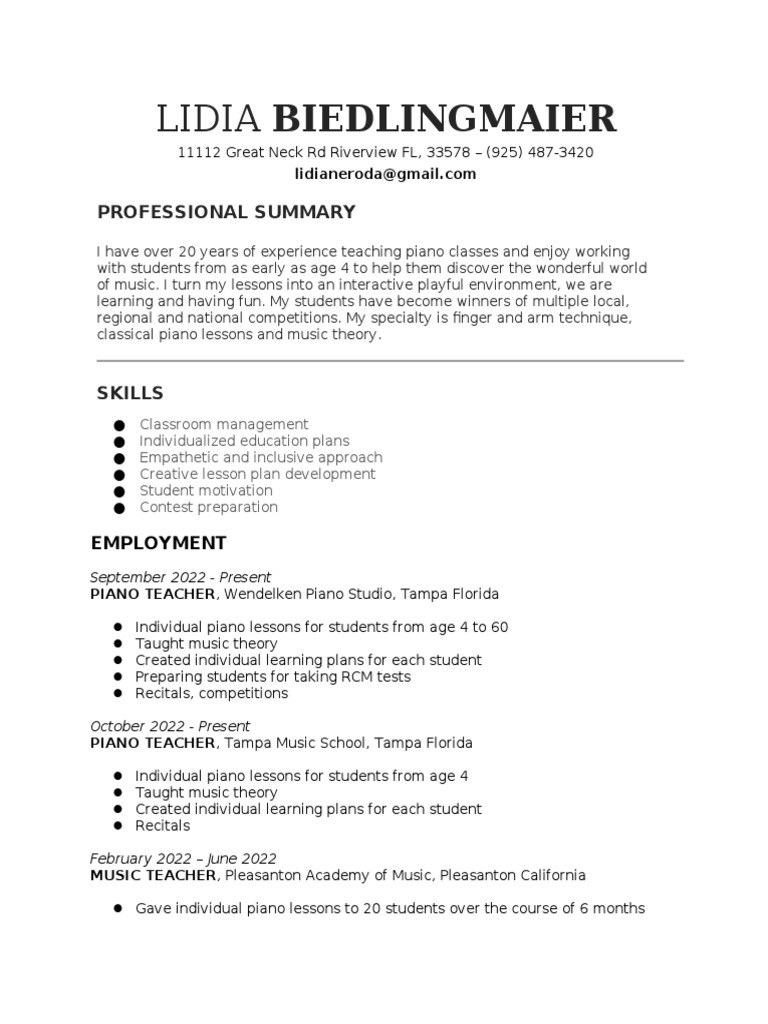 Professional Summary Traduccion Frances