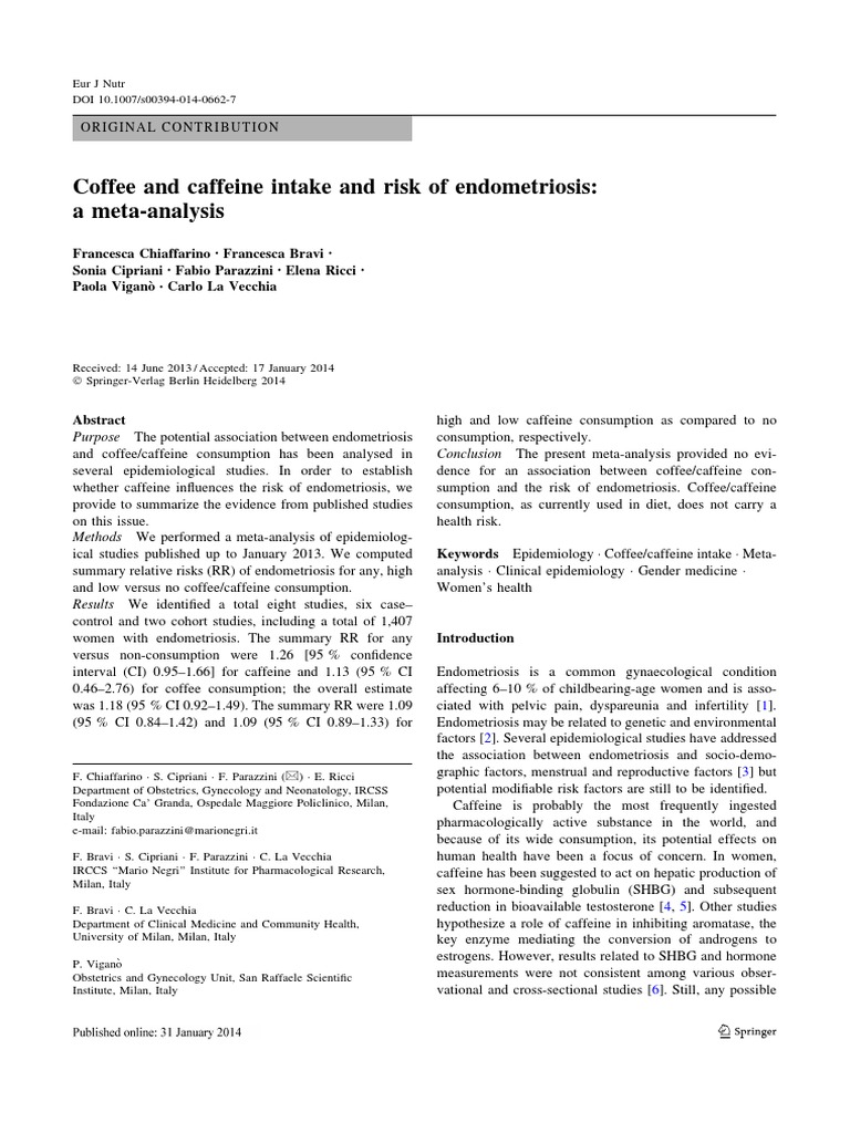 Coffee and Caffeine Intake and Risk of Endometriosis PDF