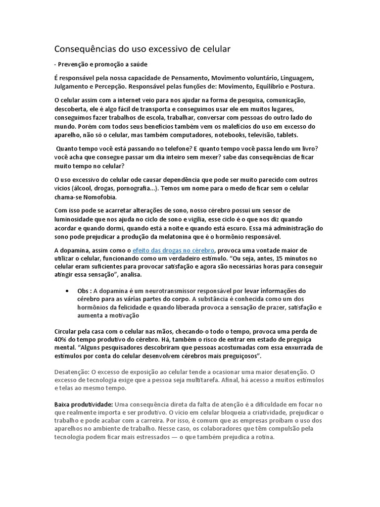 Consequências do Uso Excessivo de Celular | PDF | Carreira e Crescimento
