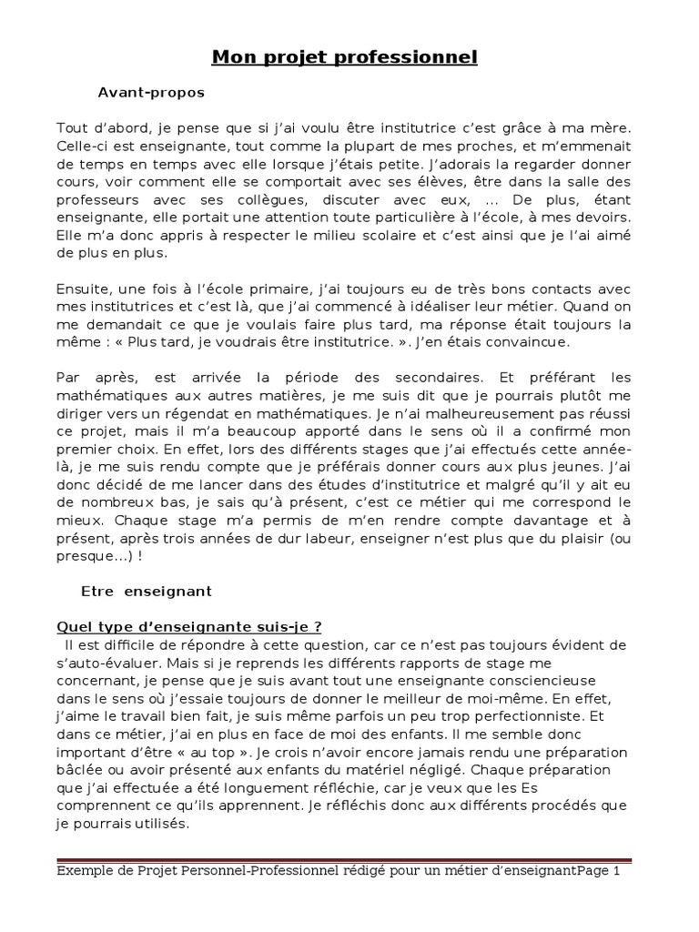 Mon Projet Professionnel EXEMPLE REDIGE (PDF - Io) | PDF | Pédagogie ...