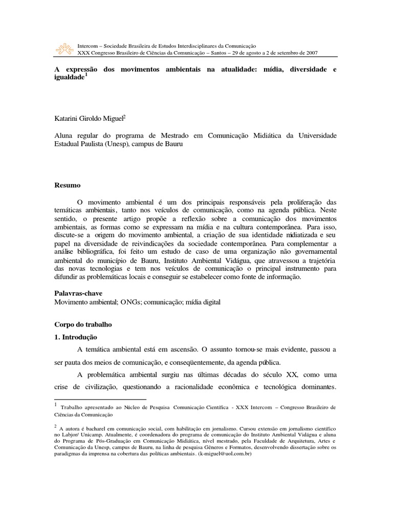 Comunicação e Movimento Ambiental | PDF | Movimento ambientalista ...