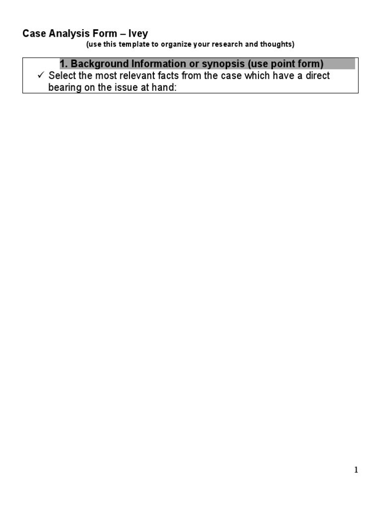 Case Study Analysis Form Ivey Part1 Pdf