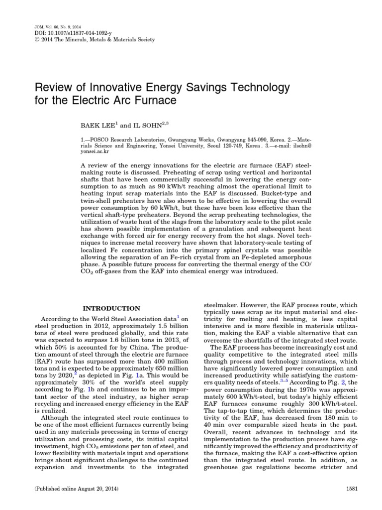 Review of Innovative Energy Savings Technology For The Electric Arc Furnace PDF Steel